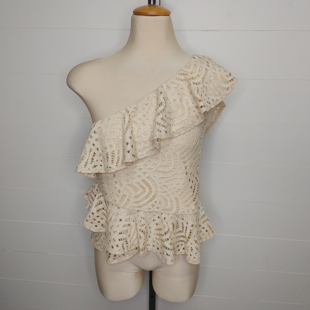 Highline Embroidered Lace One-shoulder Ruffle Top S/M - Picture 2 of 10